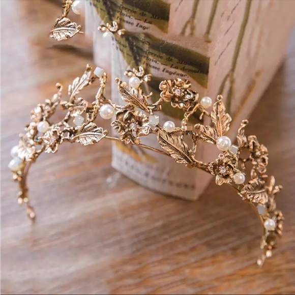 Other - Vintage Baroque Gold Color Pearl Leaf Crown Hairbands Hair Accessories